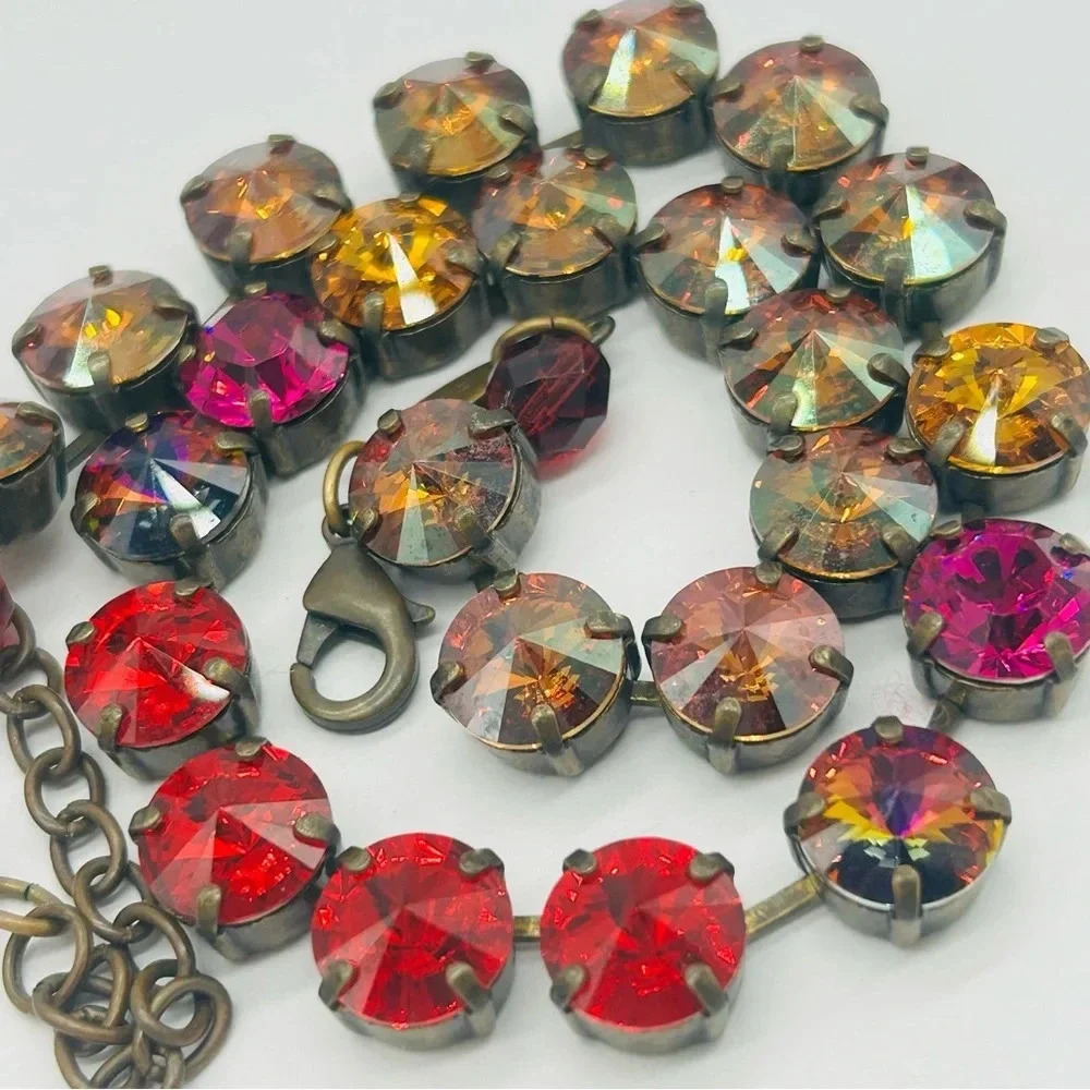 Sabika Red Pink Topaz Gold Crystal Necklace